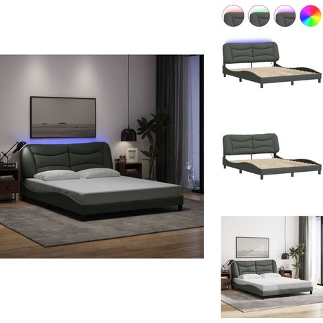 Cadre de lit avec LED sans matelas gris foncé 160x200 cm tissu - Cadre De Lit - Lit Avec Led - Lit Design - Lit Moderne - Lit Gris (1/5)