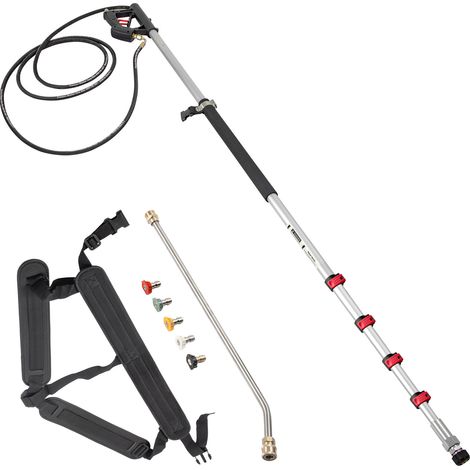 Mophorn Pistola Lavadora de Alta Presión Máx. 4000 PSI varilla de lavado a presión telescópica 1,5 - 6 m Lanza Hidrolimpiadora 5 Boquillas de Pulverización para Acera Cubierta de Piscina Porche Patio (1/5)