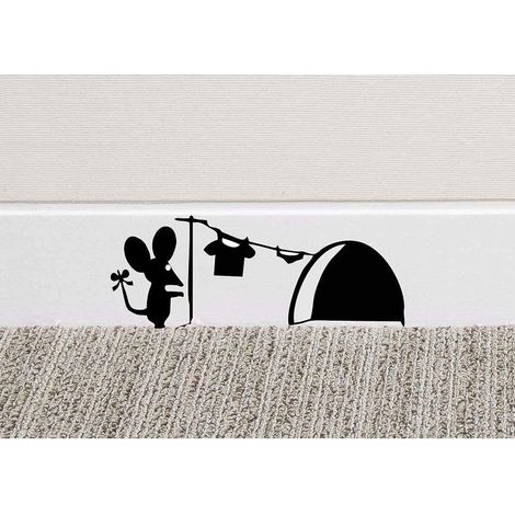 1 autocollant mural en vinyle, trou-maison de souris, 14 cm x 6 cm, noir, pour plinthe (1/5)