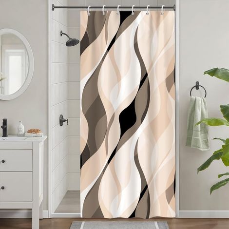 1 Rideau Douche, 90x180cm, Polyester Imperméable, Anti Moisissure, Rayures Abstraites, pour Cabine et Baignoire