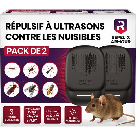 Répulsif À Ultrasons Contre Les Nuisibles pour Intérieur - Pack De 2 - Couvre 140m² par Appareil - 3 Modes - Repousse Souris, Rats, Araignées, Moustiques, Fourmis, Insectes & Mouches (1/5)