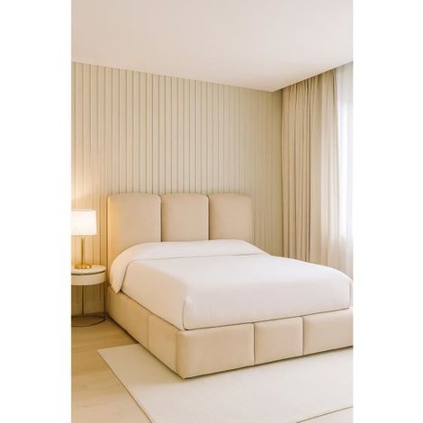 Lit Coffre de Rangement Delphine en Velours – Élégance Douce et Fonctionnalité Optimale Beige - Lit + sommier 160x200cm (1/4)