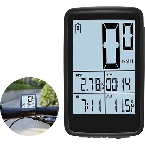 Compteur de vélo sans fil – Navigation vélo – Odomètre – Rechargeable par USB – Étanche – Support de fixation inclus – Compatible VTT et vélo de route – Noir (1/5)