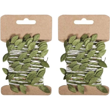 2 guirlandes de feuilles vertes en papier 2 m