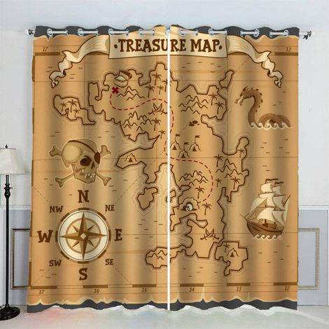 Rideaux Carte Boussole Rideau Occultant Chambre Fille Garcon Rideaux Chambre Ado Isolation Thermique et Réduction du Bruit Rideau (200x200 cm) - 200L X 200H cm (2 Panneaux) (1/5)