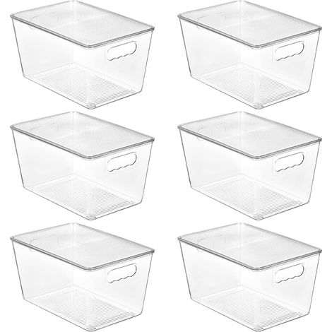 Lot de 6 bacs de rangement empilables transparents avec couvercles, grands récipients en plastique avec poignée pour l'organisation et le rangement de garde-manger, parfaits pour la salle de (1/5)