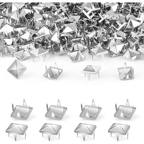 Lot de 500 clous pyramidaux carrés de 8 mm pour vêtements, rivets en métal pour vêtements punk, rock, chaussures, sacs, loisirs créatifs (argenté) (1/5)