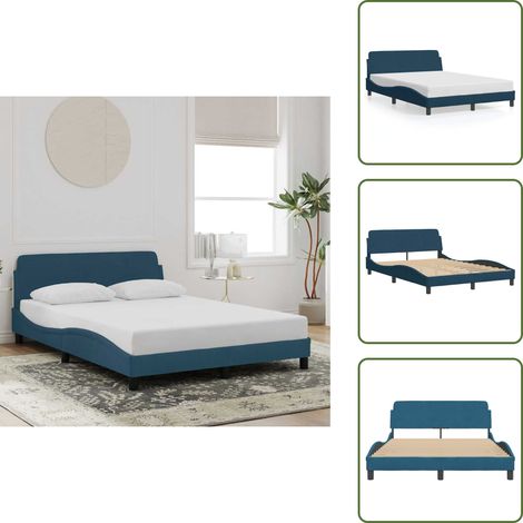 Bettgestell mit Kopfteil Blau 120x200 cm Samt - Samtbettwäsche - Doppelbett - Boxspringbett - Lattenrost - Nachttisch (1/5)