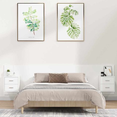vidaXL Cabecero de cama con mesitas madera contrachapada blanco (1/5)