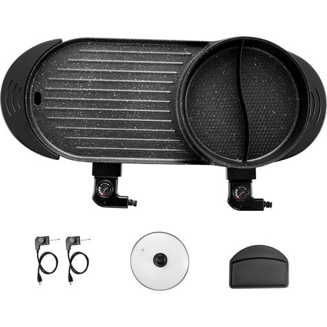 Barbecue et Hot Pot 2-en-1, 2200W, sans fumée, contrôle séparé de température, poêle antiadhésive, pour 1-6 personnes. (1/5)
