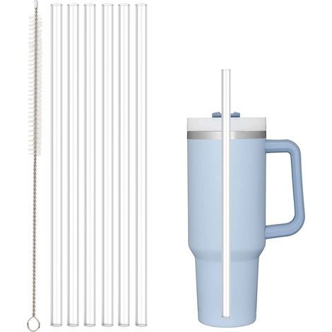Pajitas de repuesto, compatibles con vasos Stanley de 40 oz y 30 oz, juego de 6 pajitas reutilizables, incluye un cepillo de limpieza, fabricadas en plástico transparente.