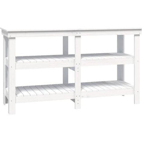vidaXL Banco de trabajo con estante Blanco 142,5 x 50 x 80 cm (1/2)