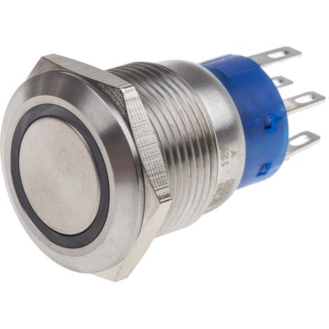 Bouton-poussoir, Verrouillable lumineux, LED Jaune, 5 A, Argent, Montage panneau 12V ( Prix pour 1 ) (1/2)