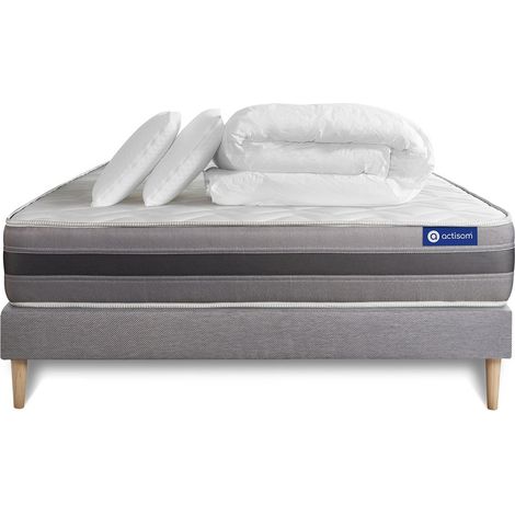Ensemble matelas sommier Actimemo relax 200 x 200 cm 2 oreillers et couette Mémoire de forme - Couleur : Gris (1/5)