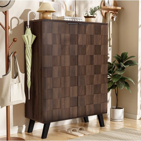 Schuhschrank 80x35.5x110 cm Holzfarben aus Spanplatte mit verstellbaren Einlegeböden und Soft-Close-Scharnieren (1/5)
