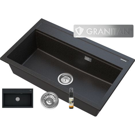ÉVIER EN GRANIT GRAND OU NOIR MOUCHETÉ SIPHON OU CHROME ASTI (1/5)