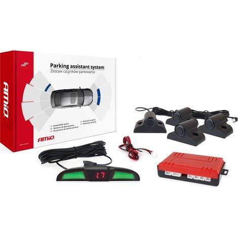 Kit de sensores de estacionamiento traseros LED COB, 4 sensores, negro, 19 mm, para camiones BUS, amio-02286 (1/3)