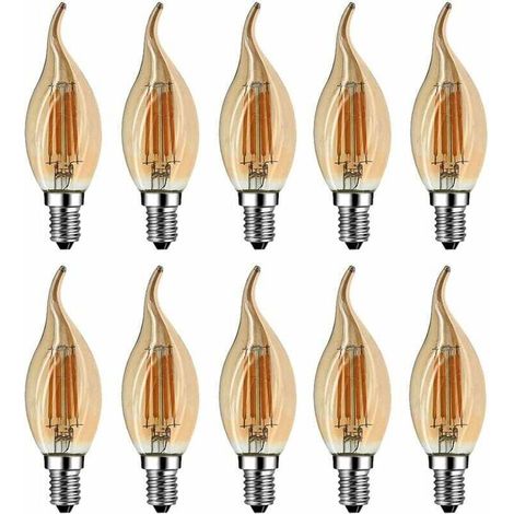 Ampoule Flamme LED E14, 4W Equivalent à Ampoule Halogène/Incandescente 40W, Blanc Chaud 2700K, Flamme Bougie LED encastrable, 360° Faisceau, IRC80, Verre marron, Lot de 10 [Classe énergétique A++] (1/5)