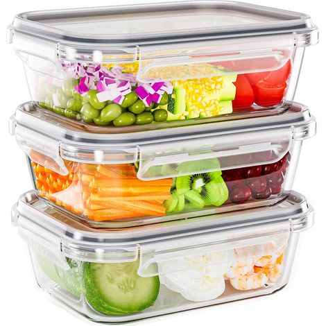 Lot de 3 Boîtes de Conservation en Verre Hermétiques 1040ml, Récipients Alimentaires Meal Prep avec Couvercle Sans BPA, Micro-ondable, Congélateur, Lave-vaisselle, Rangement Cuisine (1/5)