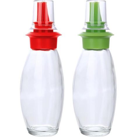 Pennello da cucina in silicone per flacone di olio da 220 ml con contenitore in vetro, facile da impugnare e riporre, in silicone rosso e materiale ABS, adatto per cuocere e grigliare.