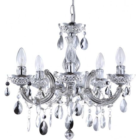 Litecraft Marie Therese Chandelier Ceiling Light Crystal Effect 5 Arm – Silver (1/5)
