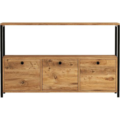 Buffet 3 portes effet bois avec piètement noir 120 cm - Mareva