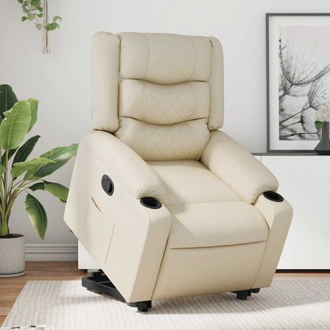 Sillón reclinable elevable cuero artificial color crema vidaXL (1/5)