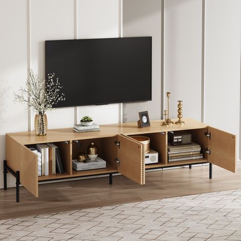Mueble TV 163,5 x 40 x 45 cm de MDF natural, 4 puertas, apertura push-to-open HAVRYA (1/5)