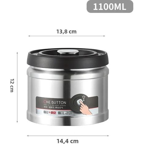 (Argent 1100ml) Boîte de conservation sous vide pour café, type filtre à pression, en acier inoxydable 304. (1/5)