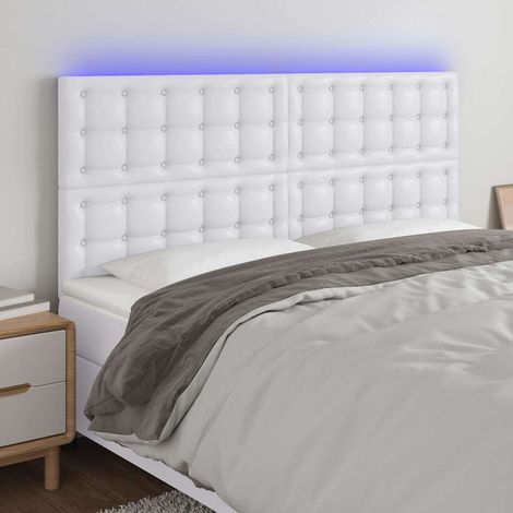 vidaXL Tête de lit à LED Blanc 160x5x118/128 cm Similicuir (1/5)