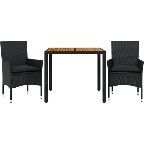 Maison Exclusive - 3-tlg. Garten-Essgruppe mit Kissen Schwarz Pol