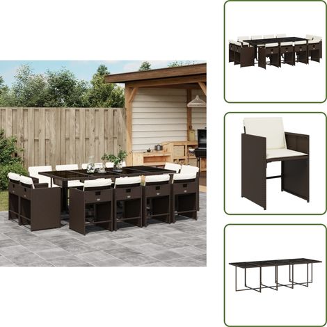 The Living Store Set muebles de jardín 13 pzas y cojines ratán sintético marrón - Sillas de jardín