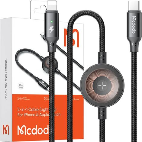 Caricabatterie a induzione Mcdodo per Apple Watch, cavo 2 in 1 per iPhone Lightning