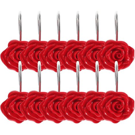 Lot de 12 crochets de rideau de douche à motif rose, anneaux de suspension pour salle de bain (1/5)