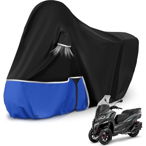 Bâche de Protection Moto, pour Piaggio mp3 400/500 (sans Coffre)  Housse mp3 400 Housse mp3 500 Protection imperméable, résistante à l'hiver, en Tissu Oxford 420D, Noir et Bleu,Mp3, Sans Coffre (1/5)