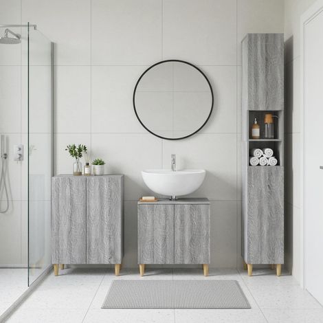 vidaXL 3 Piece Bathroom Cabinet Set DELFT Grey Sonoma Engineered Wood (1/5)
