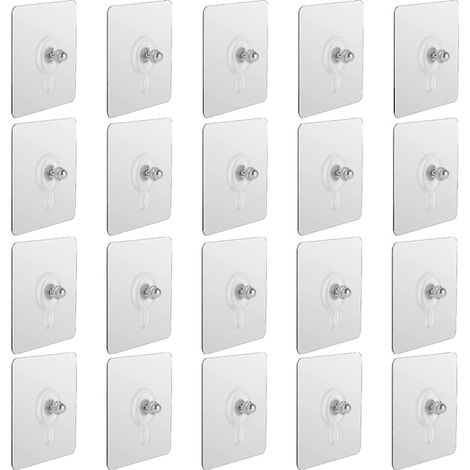 Lot de 20 clous de suspension auto-adhésifs, crochets muraux à vis sans perçage, étanches, pour salle de bain et cuisine. (1/5)