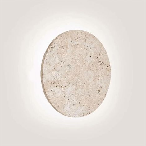 Applique Murale Ronde en travertin Wabi Sabi Lampe Murale en Pierre Naturelle, décoration Minimaliste luminaire Mural à intensité Variable pour Chambre Salon Salle de Bain (1/5)