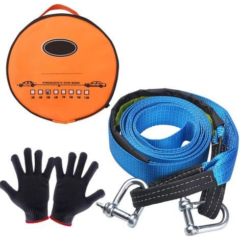 Car Towing Rope, 5M 8T Auto Towing Strap with 2 Shackles, Non-Slip Gloves and Storage Bag, Outsourcing Oxford Fabrics Improves Safety (Upgraded Version) (1/4)