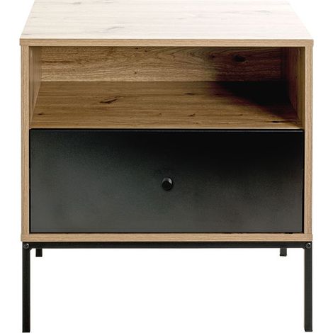 Meuble console, table console avec 1 tiroir en bois coloris chêne et métal noir -longueur 55 x profondeur 42 x hauteur 60 cm (1/4)