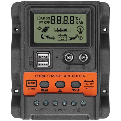 Solarladeregler mit Display, 2 USB-Ausgängen, PWM-Panel-Laderegler, 12 V, 24 V, 30 A, 390 W, 780 W (1/5)