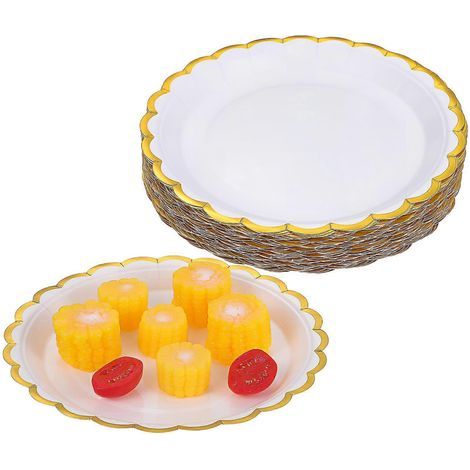 50 assiettes en carton jetables à motifs floraux pour fêtes, plateaux de service pour aliments et friandises, articles de fête-22.50X22.50X1.60CM-White (1/3)