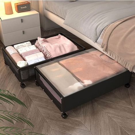 TrAdE Shop Traesio - Contenitore Portaoggetti Sottoletto In Metallo Con Ruote Coperchio Biancheria Salvaspazio - (1/5)