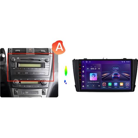 Radio para coche, pantalla táctil, reproductor multimedia, compatible con Toyota Avensis Mk3 (T270) 2009-2018, navegación GPS Android con ventilador de refrigeración incorporado, V1 Pro (4GB-64GB) - A (1/2)