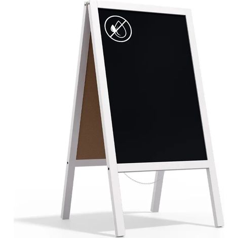 Chevalet Stop Trottoir avec Cadre en Bois Laqué Blanc 118x61cm, Chevalet Publicitaire