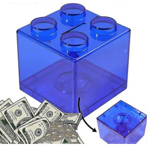 Traumspar-Sparschwein für Kinder im Lego-Baustein-Design aus robustem, farbenfrohem, transparentem Acryl – Yvan-blue (1/5)