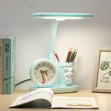 Lampada da scrivania delicata per gli occhi - lampada da scrivania con spina - lampada da comodino per bambini con orologio - multifunzionale - blu (versione orologio) (1/2)