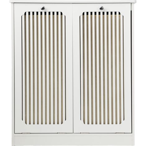 Mobile portabiancheria con frontale a lamelle e coperchio ribaltabile, bianco, 66 x 35 x 76 cm (1/5)