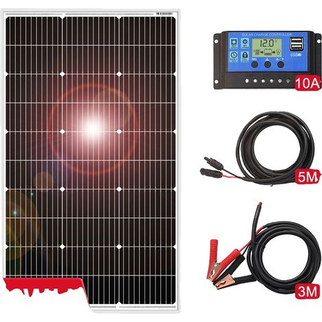 Panneau Solaire, 100W de Puissance, Silicium Monocristallin, Set de 100W (1/2)