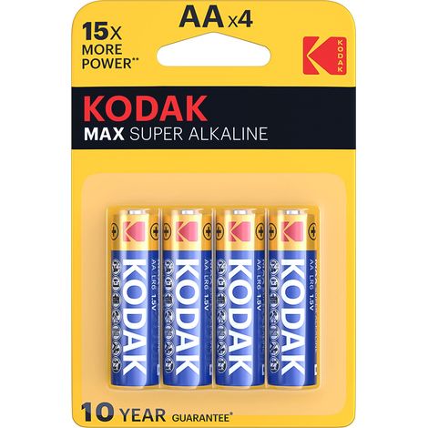 Batterie Pile Alcaline Kodak Max 1,5V AA Confezione 4 Pezzi Stilo (1/3)
